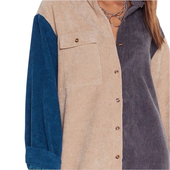 Nasty Gal Women’s Oversized Corduroy Color Block Button-Up Shirt Jacket Shacket - Picture 8 of 9